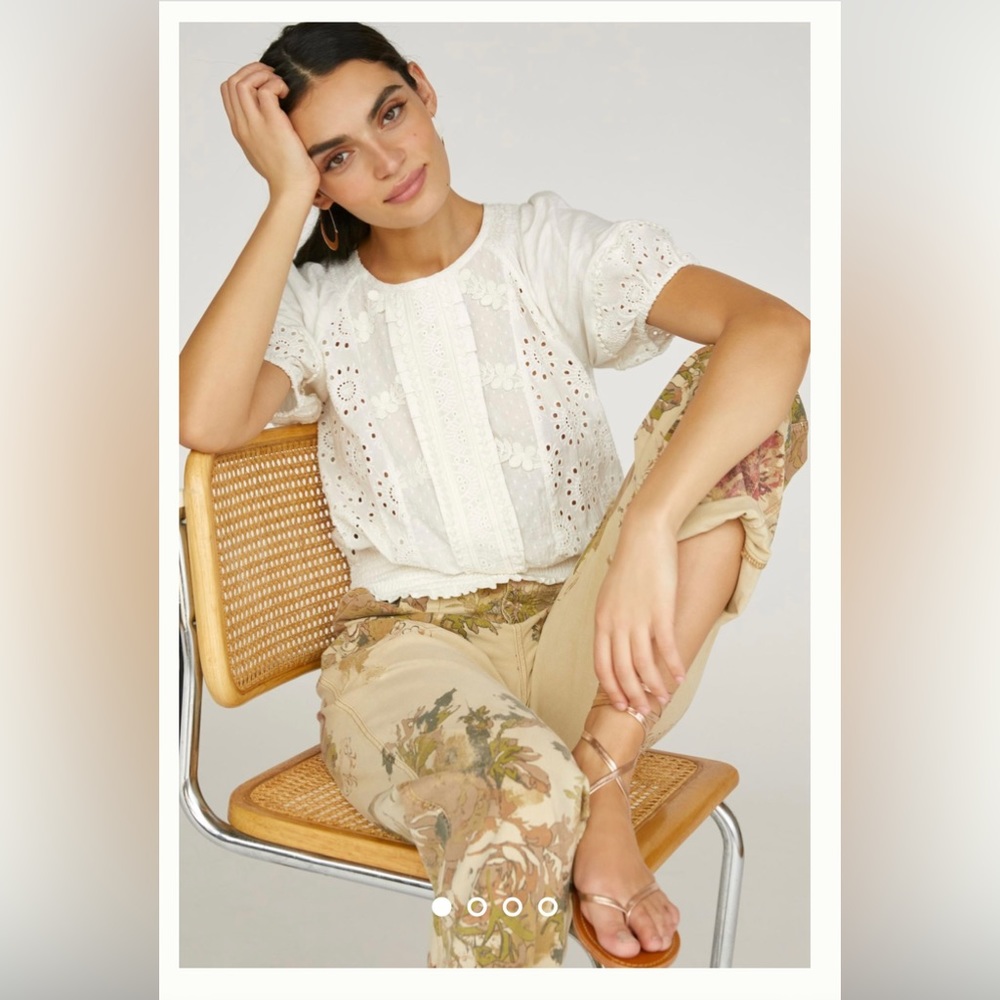 ANTHROPOLOGIE PORRIDGE White “Freya” Lace Eyelet Smocked Top Sz XL